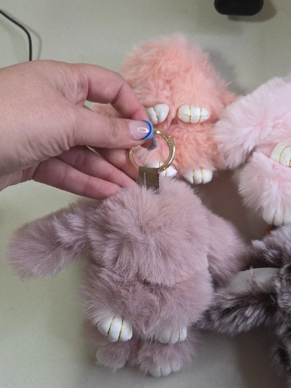 Plush Bunny Keychain Bagcharm - Pink & Gray Faux Fur